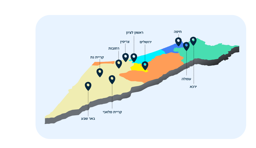 מפת ועליה סימני דרך במקומות שבהם יש מוקד של החברה